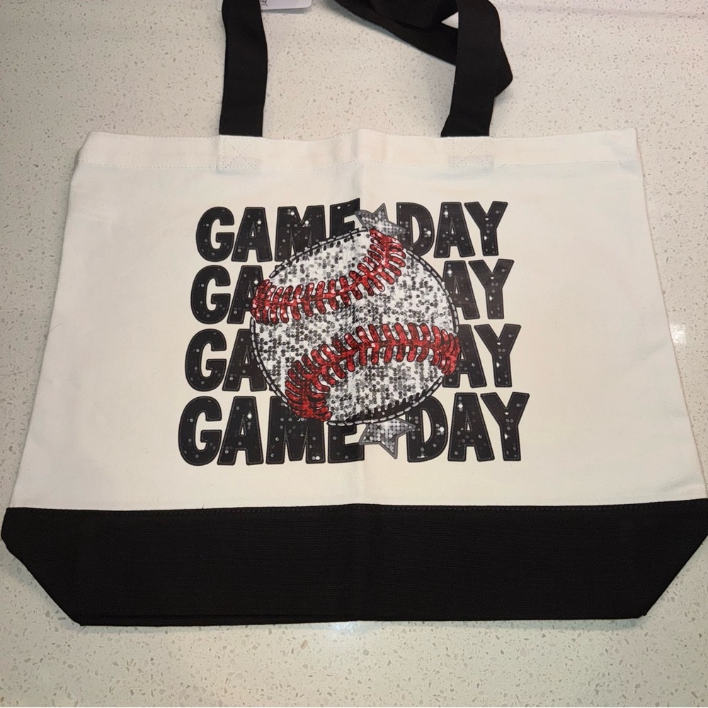 Baseball Game Day Tote Bag - Black / White NWT